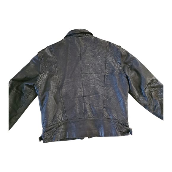 VTG 1984 Saxony Size 42 Black Motorcycle Bomber Genuine Leather Jacket - Picture 2 of 12